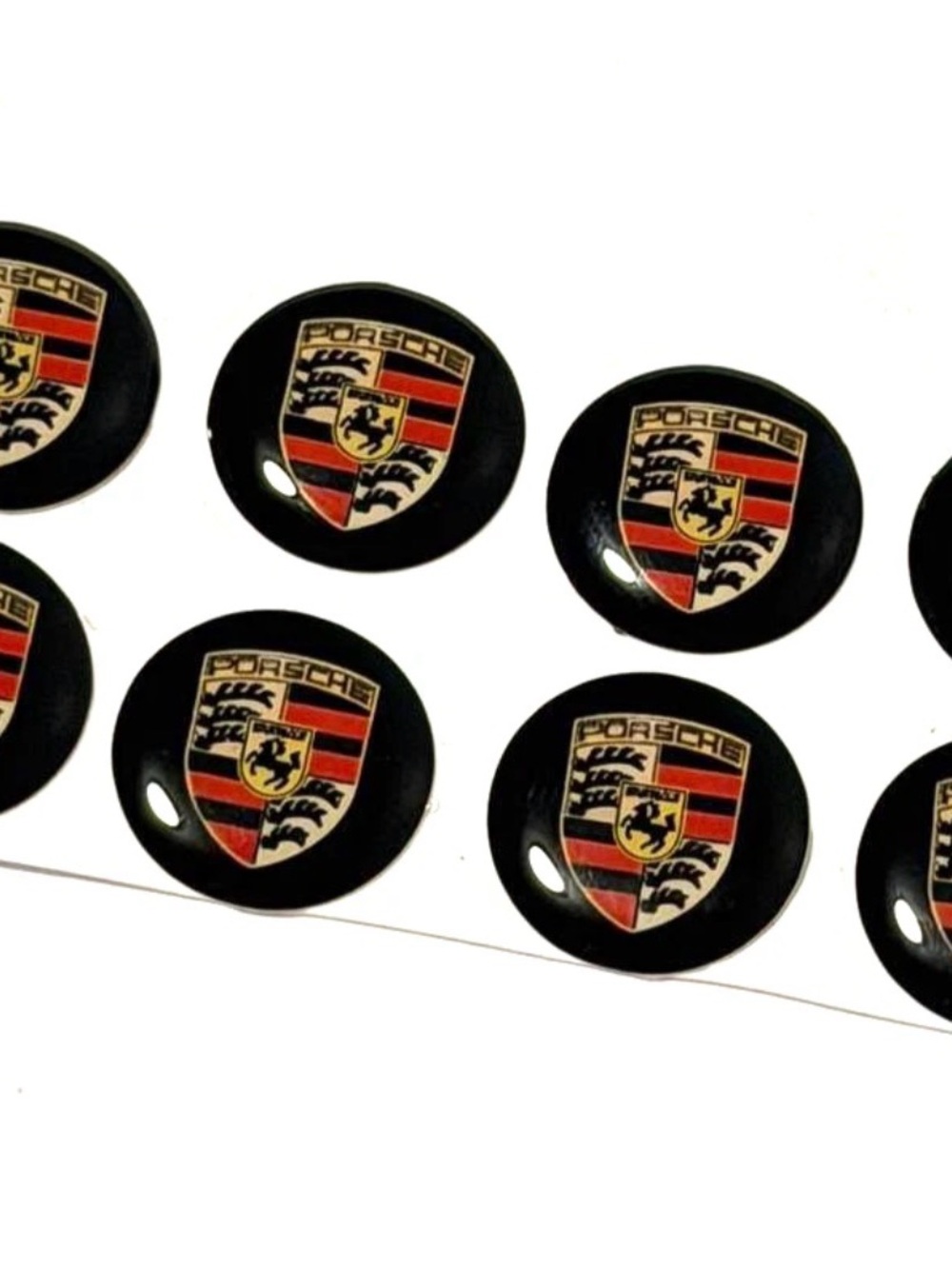 Porsche Design Black Round Crest Emblem Stickers with Red and Gold Accents